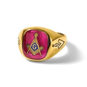 IBGoodman 14k Gold Masonic Ring Lab Ruby Blue Lodge Master Mason Men's Size 10